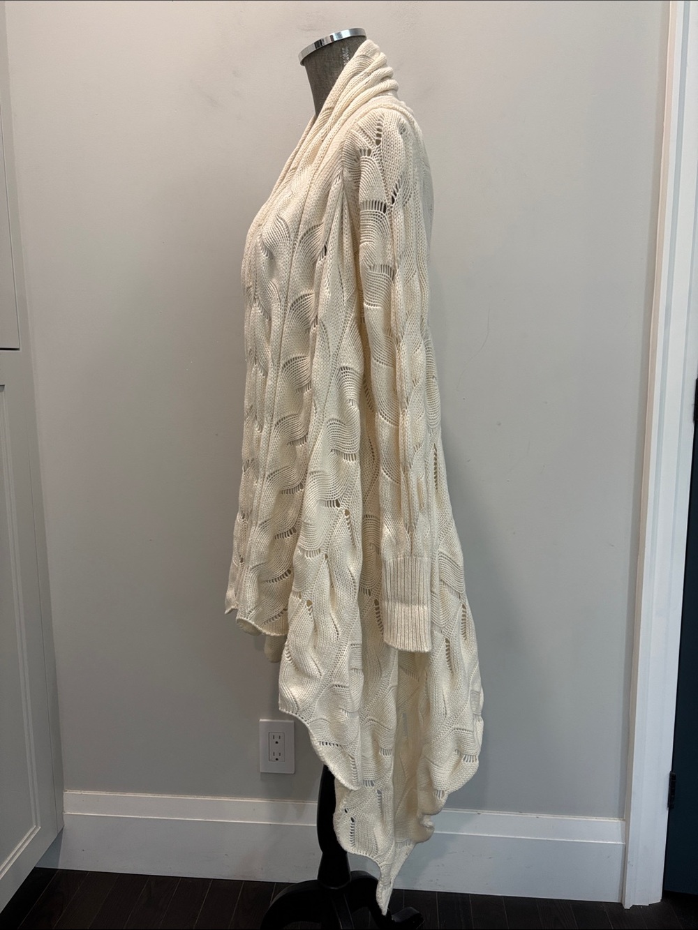 Monari Cream Merino Wool Cashmere Cable Knit Draped Cardigan L/XL Italy - Picture 10 of 15